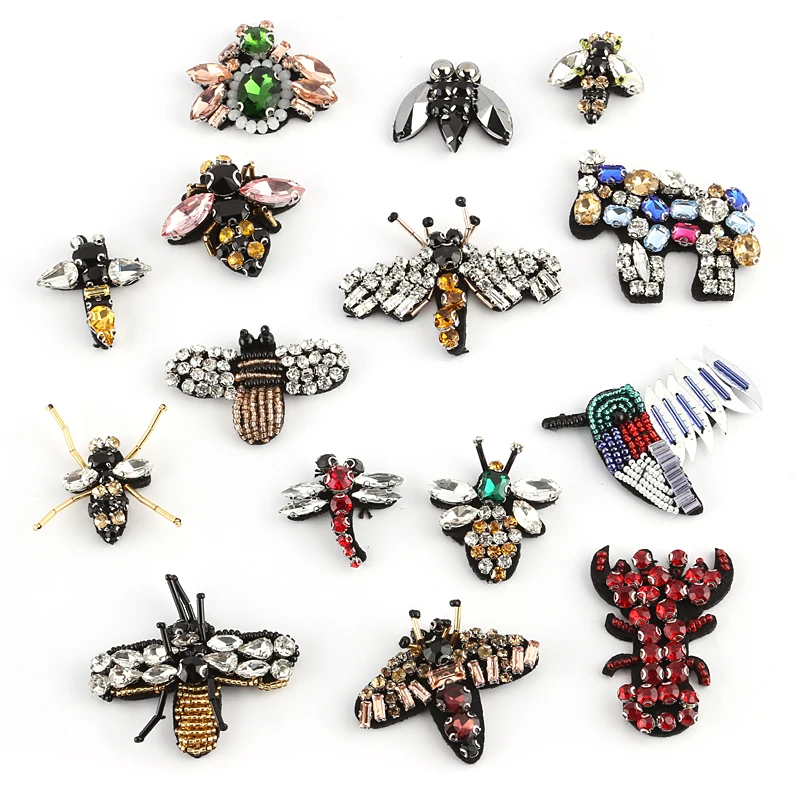 

Insect Rhinestones Sew on Patches for Clothing DIY Animals Sequins Stripes Applique Clothes Stickers Beaded Bee Badges @X