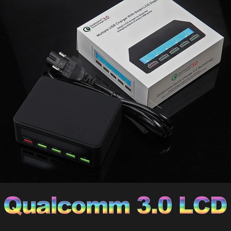 

Multi USB Charger, 50W 5 Port USB Fast Charger with QC 3.0 Quick Charge LCD Smart Charging Station Hub for Smartphone