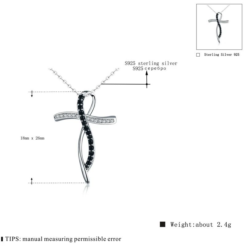 [BLACK AWN] тонкое подлинное серебряное ожерелье 925 пробы, женское ювелирное изделие, черный и белый камень, подвеска в виде Креста для ожерелья P114