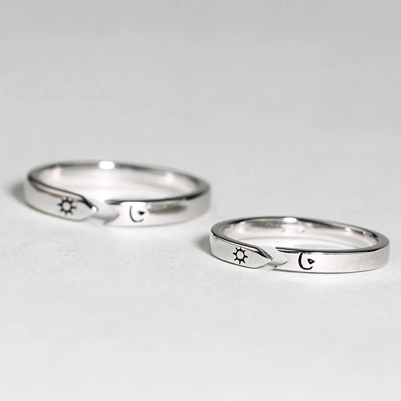 Original Courage 925 Sterling Silver Rings For Men Women Personalized Opening Creative Sun And Moon Couple Rings Gift Lettering