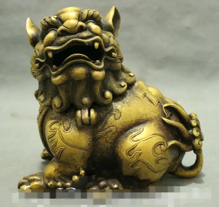 

S06702 Folk Chinese Bronze Fu Dog Lion Beast Head Statue PiXiu Incense Burner Censer discount 30% (C0324)