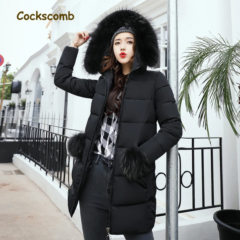 #*Cheap Cockscomb 2018 New Collection Women Winter Parkas Woman Large Faux Fur Collar Warm Thickening Cotton Wadded Coat Outerwear