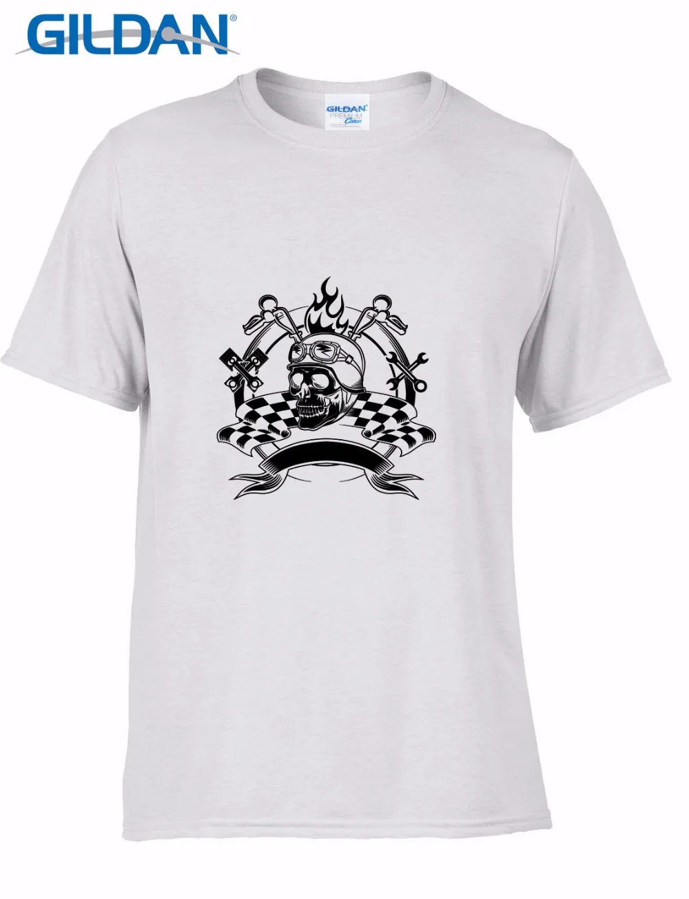 T Shirts Fashion 2019 Hot Sale 100% Cotton Crew Neck Men Short-Sleeve Biker Emblem With Skull Full Face Helmet Printing Shirt |