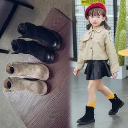 Натуральная кожа дети 2018 осень малыша Pu кожаная обувь детская Модные ботильоны для маленьких девочек брендовые блестящие ботинки черный