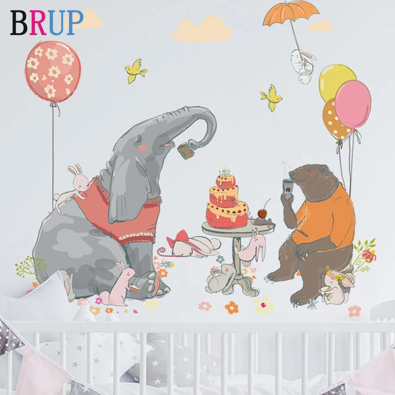 

Cartoon Cute Elephant Wall Stickers for Kids Room Living Room Wall Decal Baby Nursery Murals Home Decorations Decor Bear Rabbit