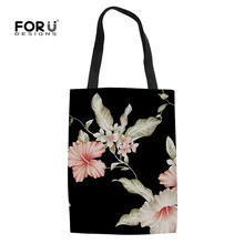 FORUDESIGNS/винтажная Цветочная женская сумка для покупок, Повседневная Большая Экологичная Льняная сумка для продуктов для леди, Женская многоразовая Холщовая Сумка-тоут