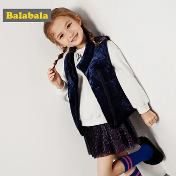 

Balabala Toddler Girl Padded Velvet Vest with Stand-up Collar Children Kid Puffer Vest with Zip Closure in Silky Polyester Lined