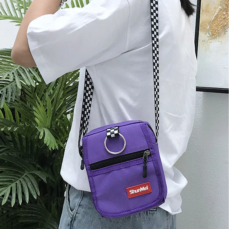 Женская Холщовая Сумка в стиле Харадзюку, контрастный цвет, маленькая сумка в Корейском стиле, модная повседневная сумка через плечо