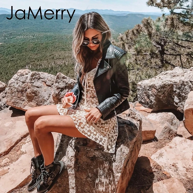 Женское кружевное платье JaMerry винтажное мини на тонких бретельках с цветочной