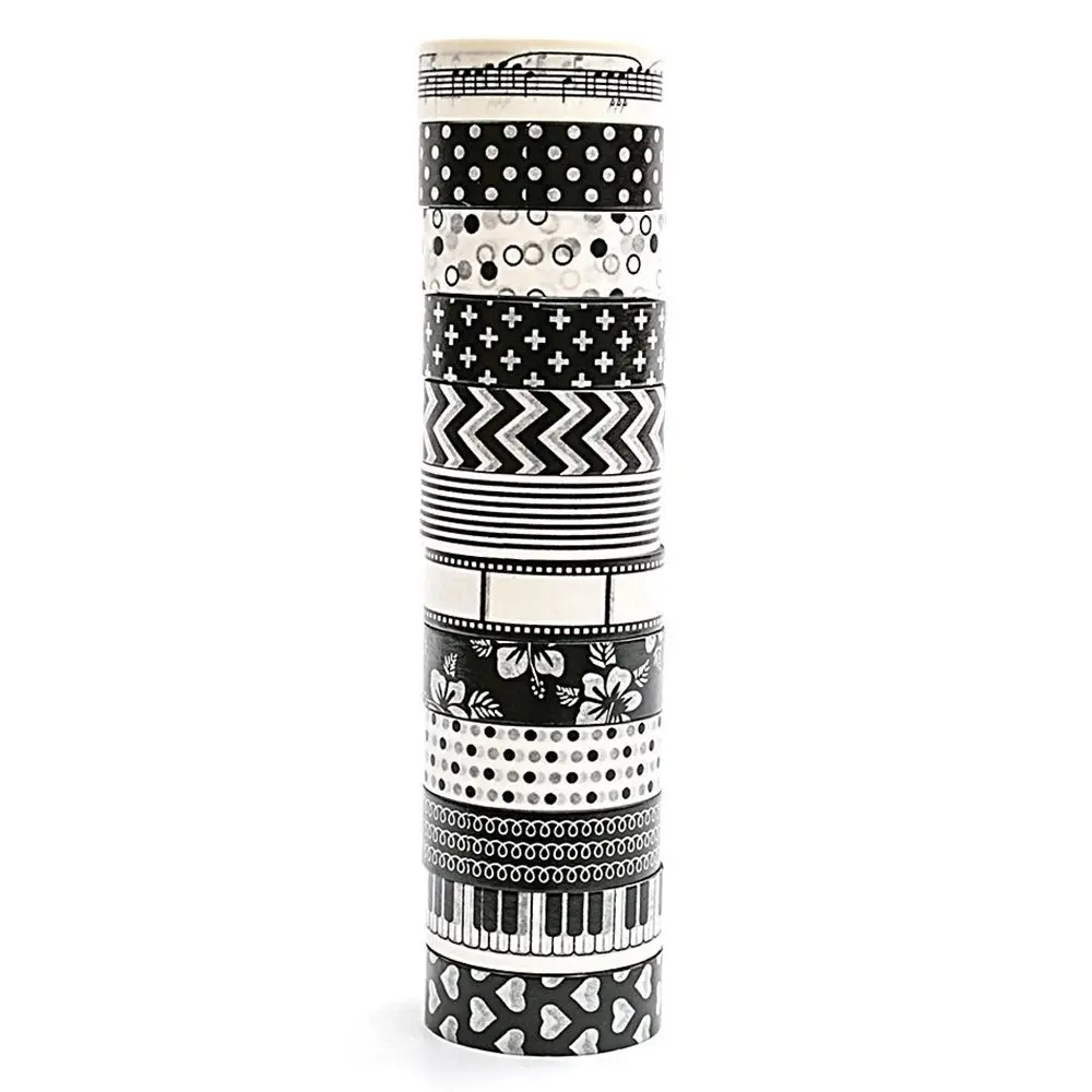 12 рулонов декоративные васи маскирующие ленты черная коллекция