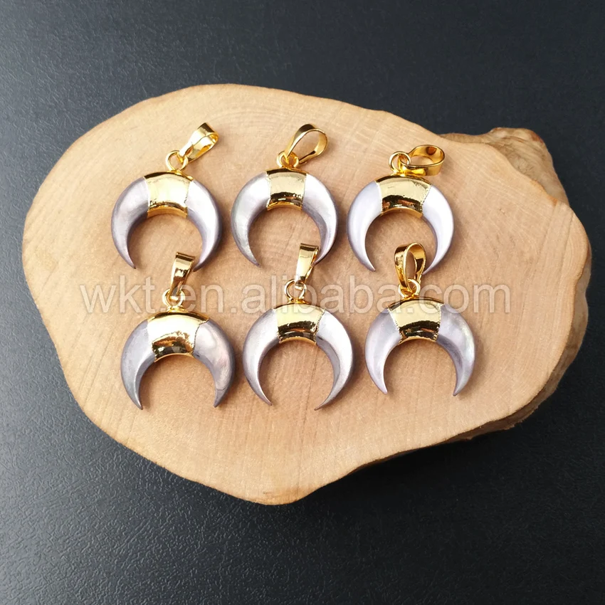 

WT-P959 WKT New 20mm small Size Shell Horn pendant for bracelet making,natural shell pendant with 24k gold electroplated