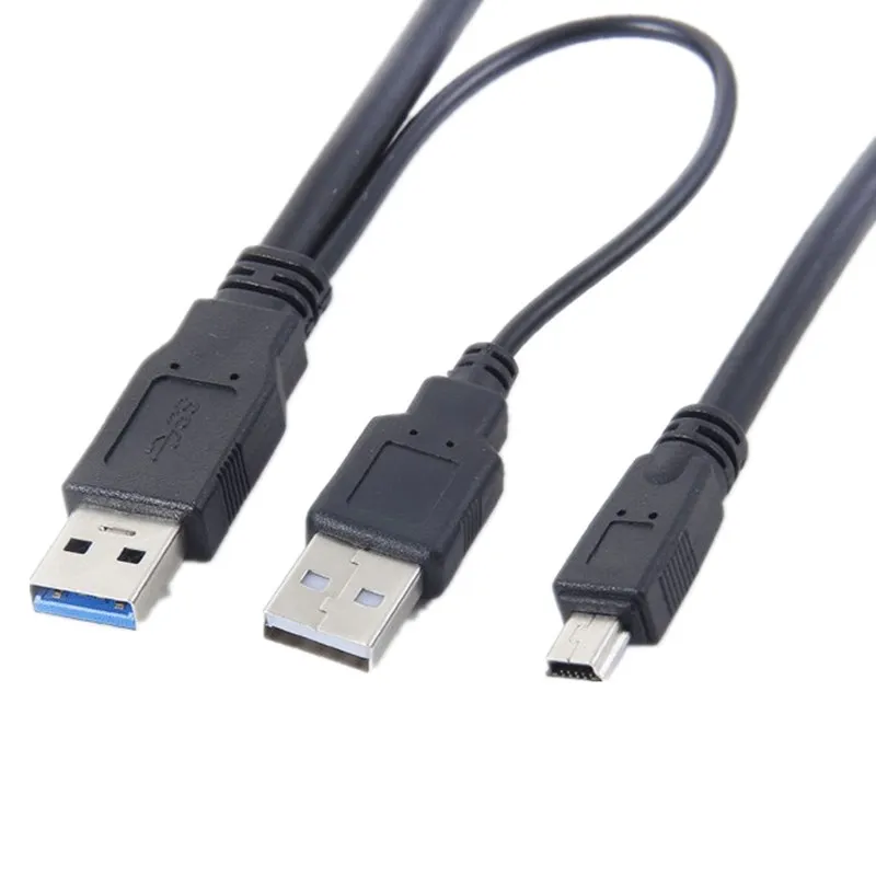 Free Shipping Dual USB 3.0 A Male with USB power to Mini B 10pin USB 3.