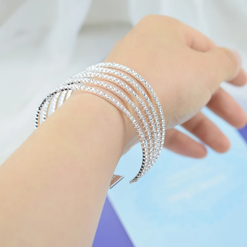Crystal Bracelets Rhinestone Gold Silver Plated For Women Wedding Jewelry