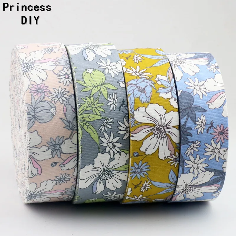 

5M/Lot 10 25 50mm Jewelry Making Cord Bias Printed Flower Ribbon Hand Craft Tape DIY Dog Collar Hair Bowknot Accessories Trim