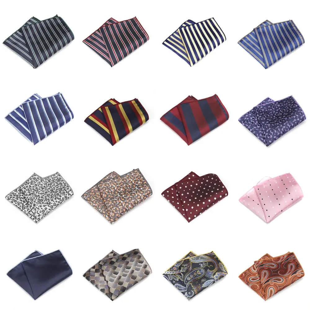 

KR1389 New Men's Polyester Silk Handkerchiefs Pocket Squares Stripe Paisley Jacquard Man Suits Jackets Wedding Party Business