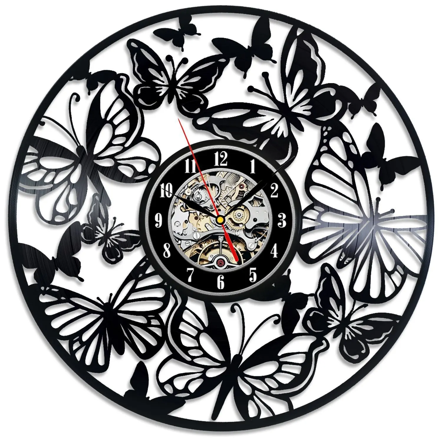 Vinyl Wall Clock Vintage Modern Design Butterfly Living Room Decoration