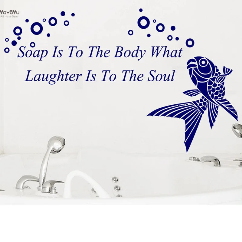 

YOYOYU Wall Decal Fish Room Decoration Quote "Soap Is To The Body What Laughter Is To The Soul"Vinyl Art Mural Removeable YO325