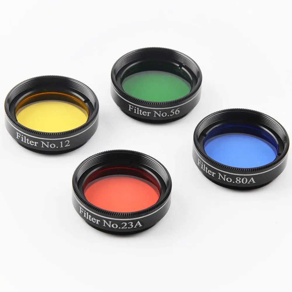 

1.25 Inch 4pcs Color Filter Set for Telescope Eyepiece - No.12 Yellow, No.23 Red, No.80A Blue and No.56 Gree