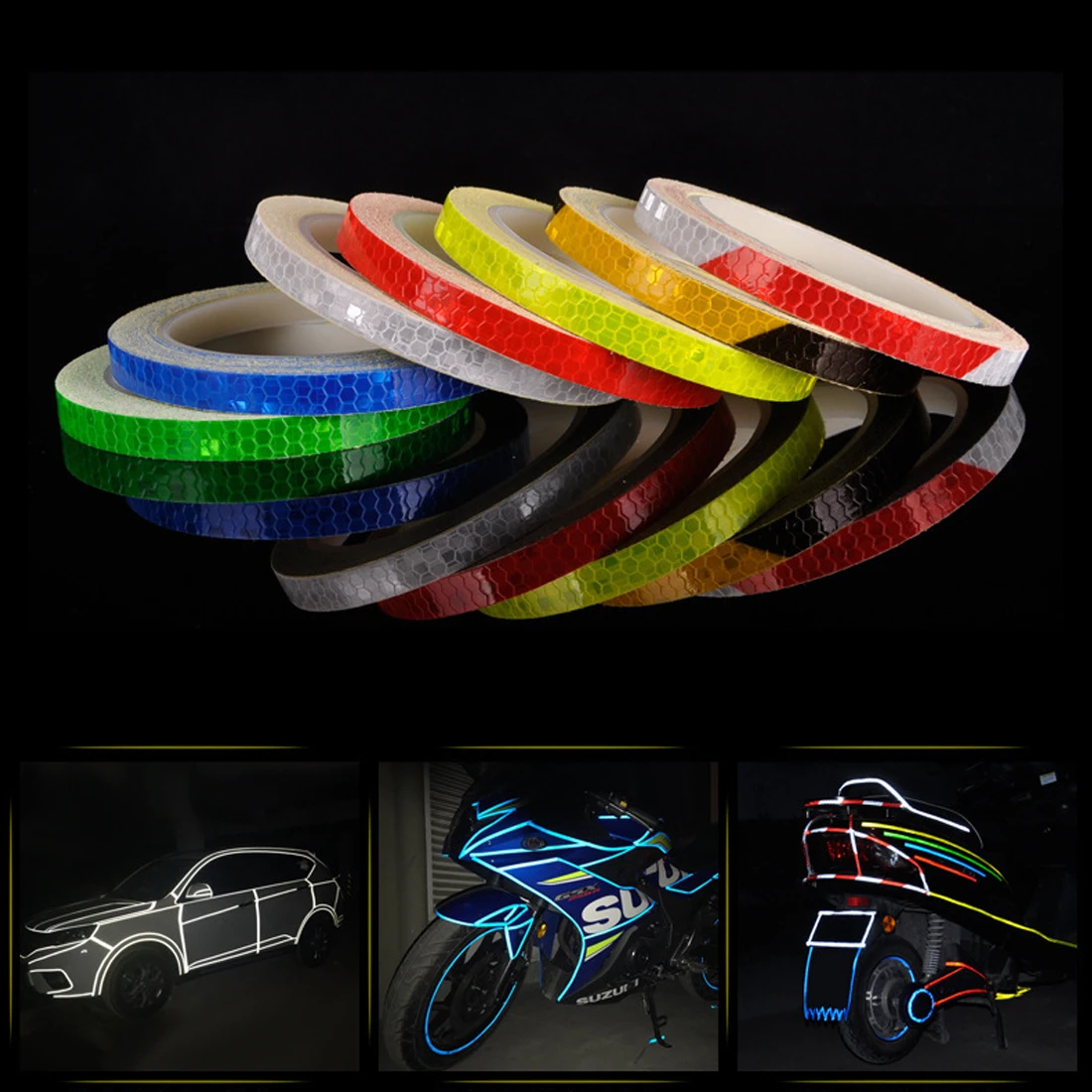 

8M Fluorescent MTB Cycling Reflective Bicycle Stickers Strip Decal Tape Safety Waterproof Motorcycle Sticker Bike Accessories