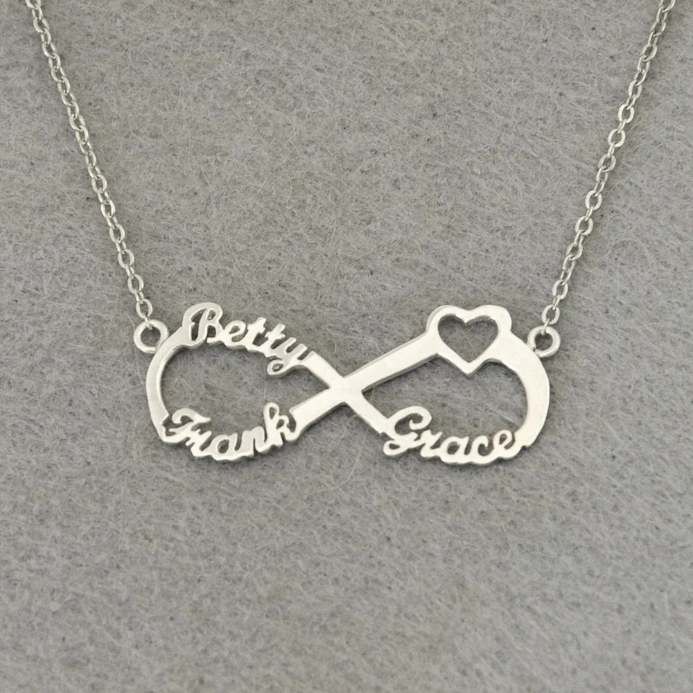 Personalized 3 Names Heart Infinity Necklace, Custom Infinity 