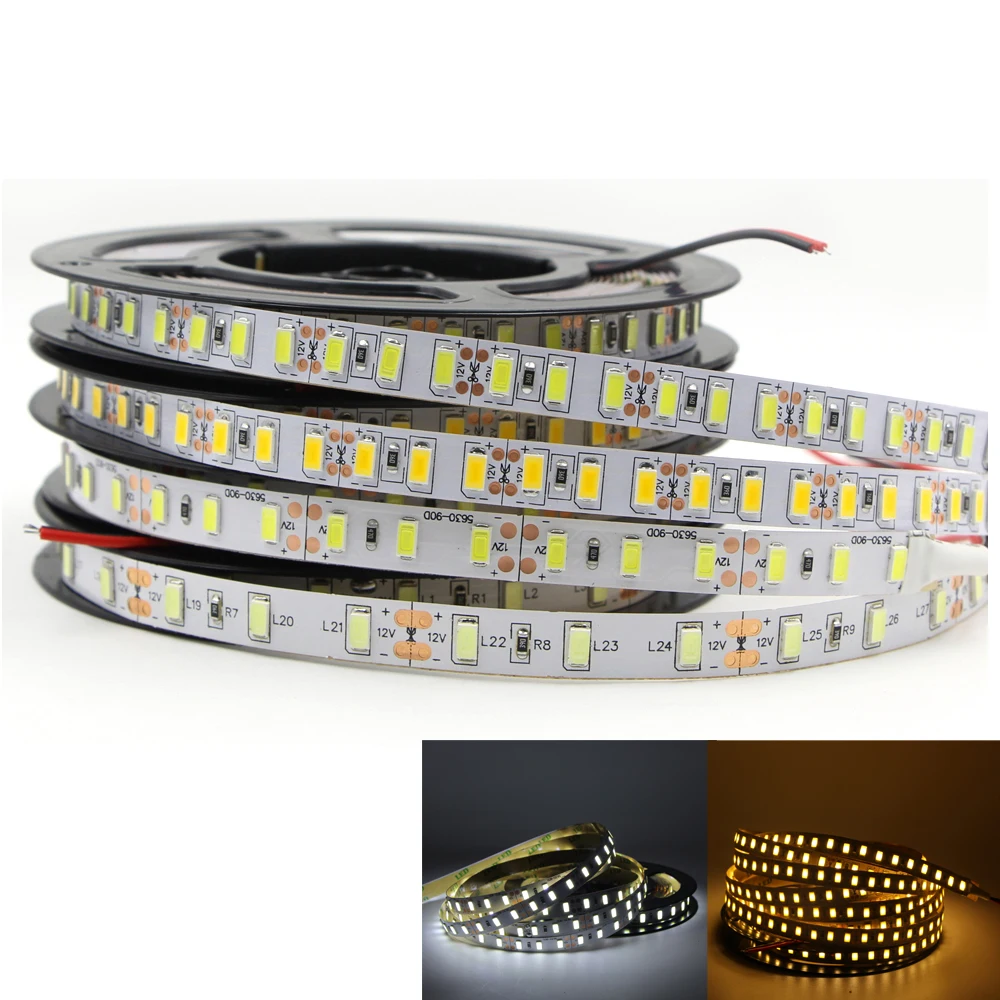 

5m Super Bright LED Strip Light SMD 5630 5730 60leds/m 120leds/m 90leds/m waterproof LED Tape Rope Ribbon String lamp white 12V