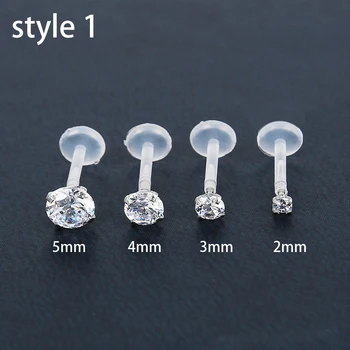

New Bioflex Labret Tragus helix lip monroe Bar with Surgical Steel Prong cubic zircon 4pcs/lot