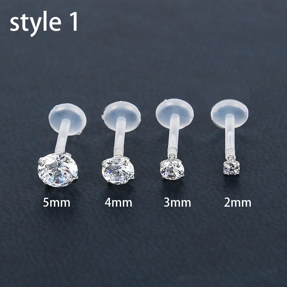 

New Bioflex Labret Tragus helix lip monroe Bar with Surgical Steel Prong cubic zircon 4pcs/lot