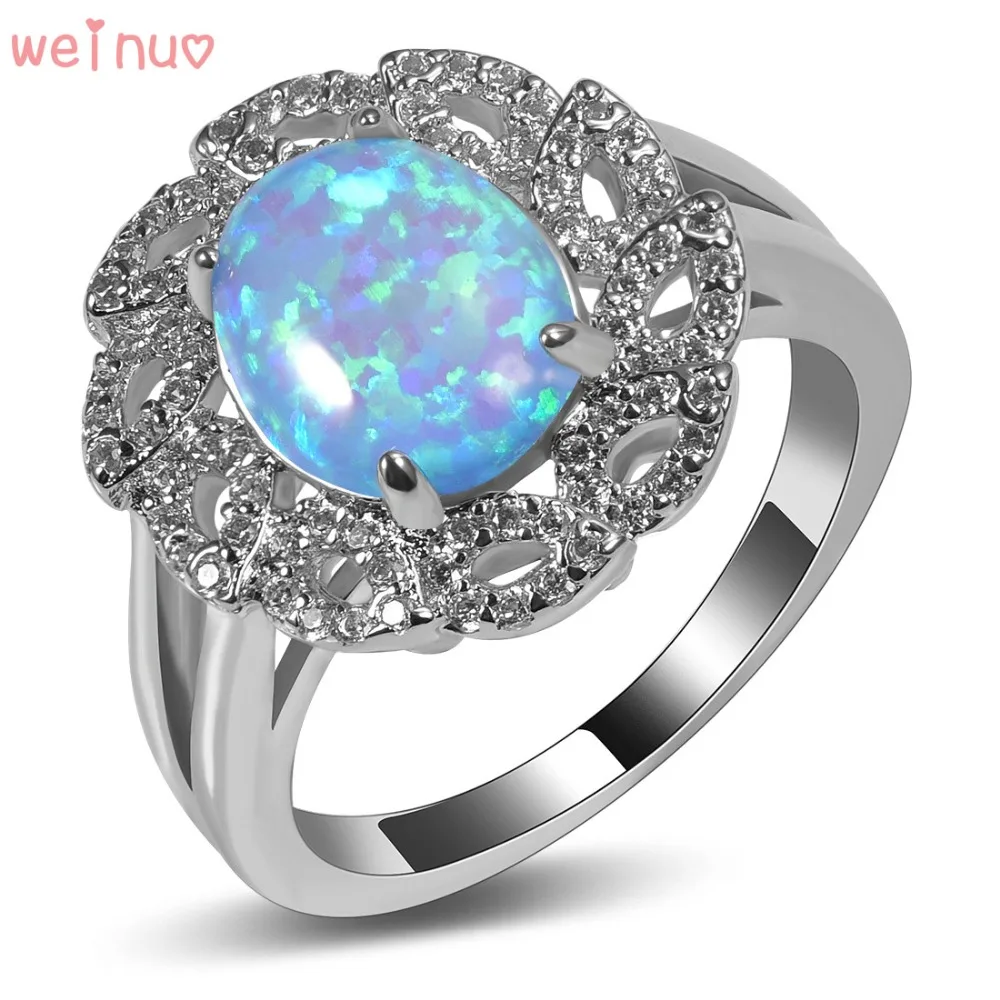 

Weinuo Blue Fire Opal White Crystal Ring 925 Sterling Silver Top Quality Fancy Jewelry Wedding Ring Size 5 6 7 8 9 10 11 305