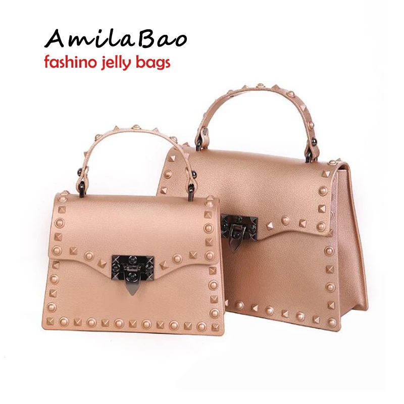 

2018 crossbody bags for women Party jelly pvc material luxury handbags Waterproof beach designer Rivet bag ME881