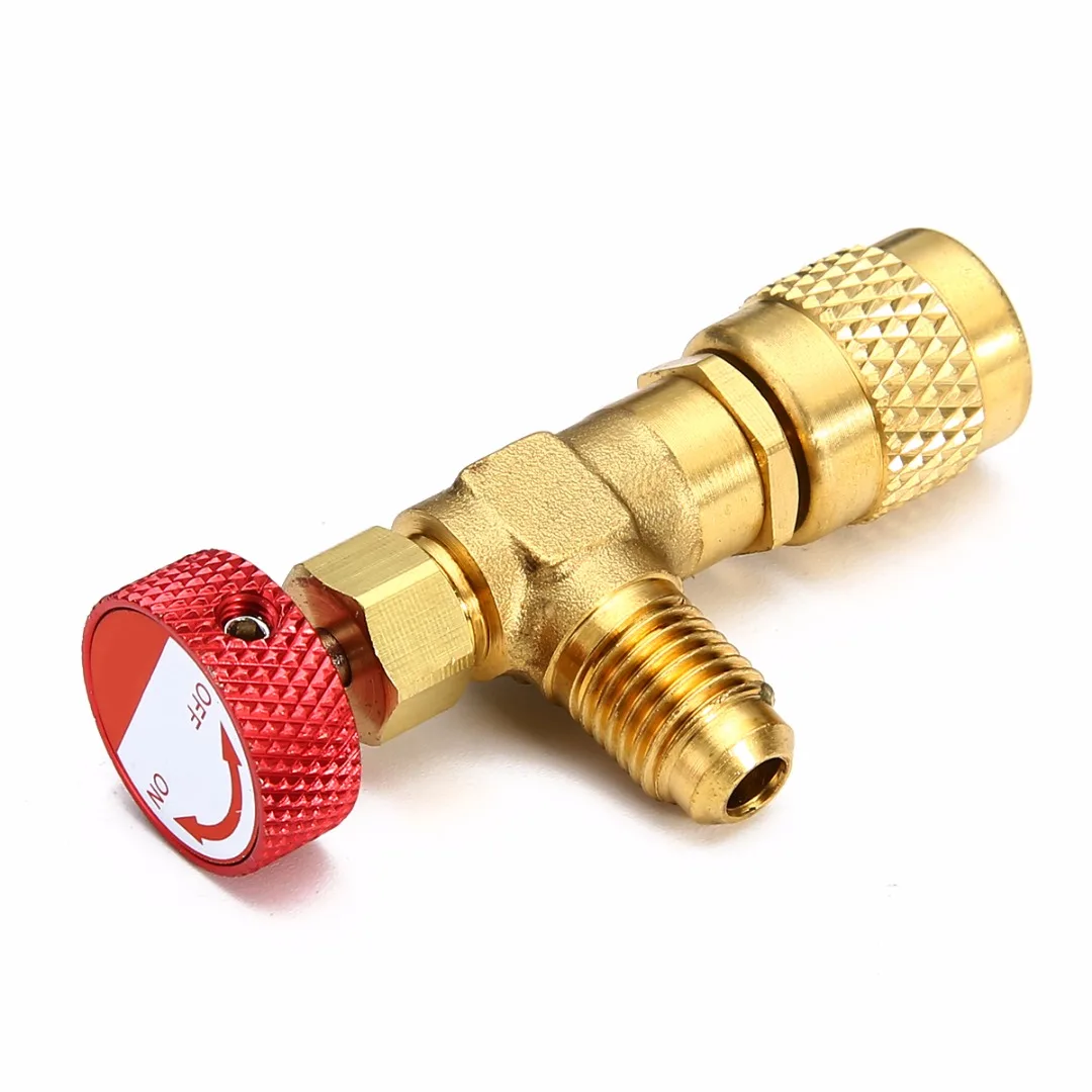 

1pc Red Knob Copper Flow Control Valve 1/4"- 5/16" For R410A Refrigerant Charging Hose