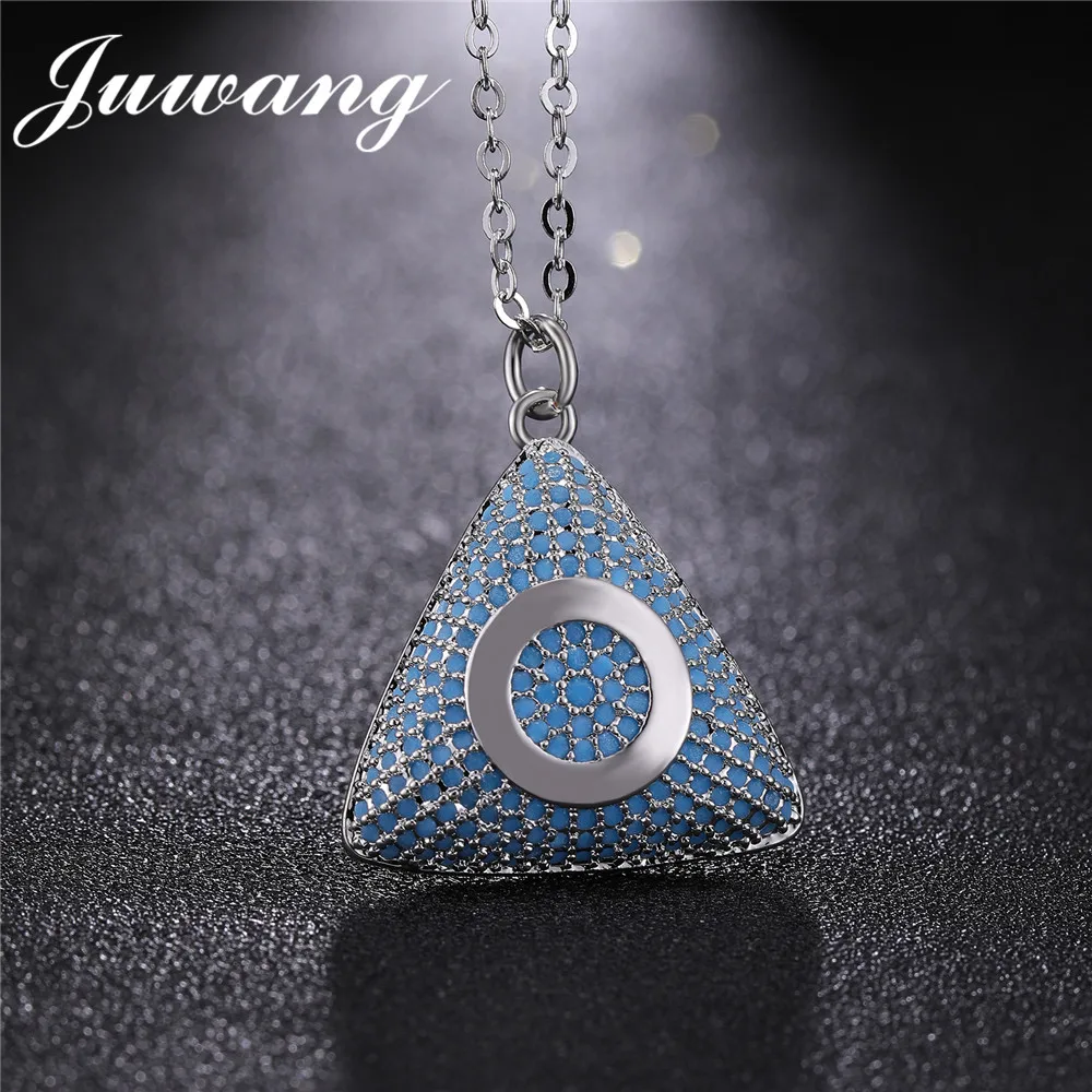 

JUWANG Blue Cubic Zircon Delta Triangular Pendants Necklace for Woman Man Ali Moda Micro Pave Colorful Link Chains Jewelry