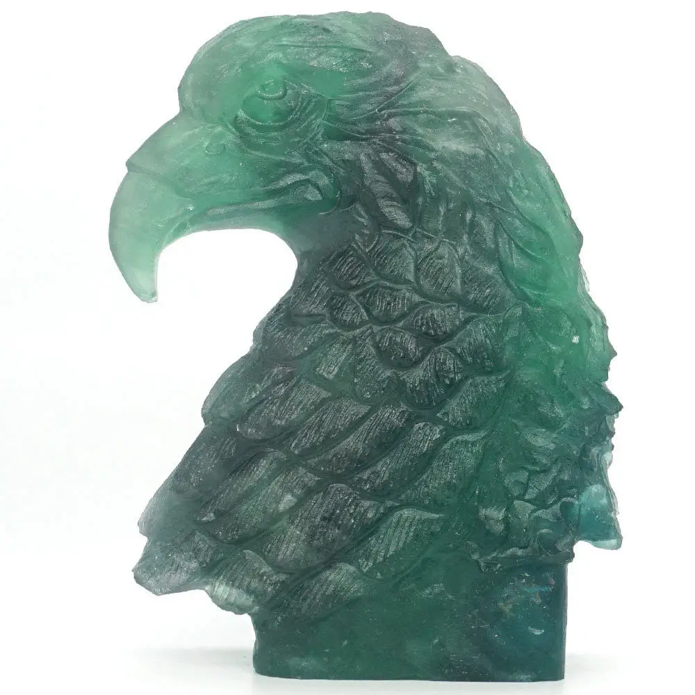 

Eagle Head Statue Natural Fluorite Gemstone Crystal Healing Home Ornament 4.25