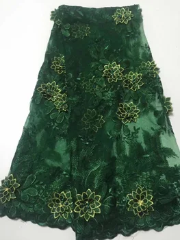 

Green African Lace Fabric 2019 High Quality Lace French Mesh Fabric Beaded 3D Applique Nigerian Swiss Lace Fabrics For Dress