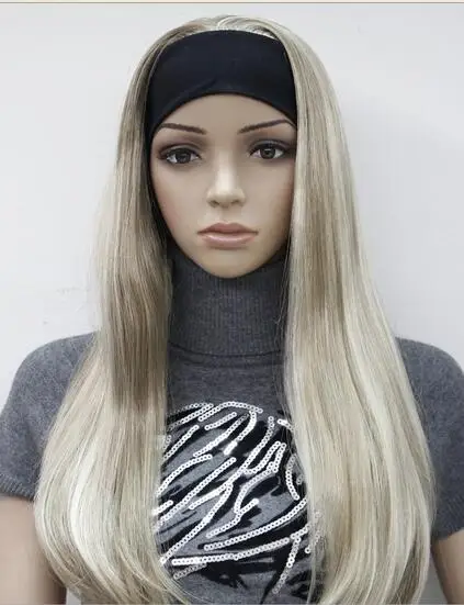 

FREE SHIP>>>>>>Light Brown Blonde Mix Long women Daily 3/4 half wig with headband FYTLG033 Hivision