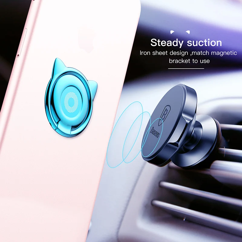 Baseus Cat Ear Finger Ring Holder 360 Degree Mobile Phone Ring Smartphone Stand For iPhone X Samsung S10 Fit Magnetic Car Holder