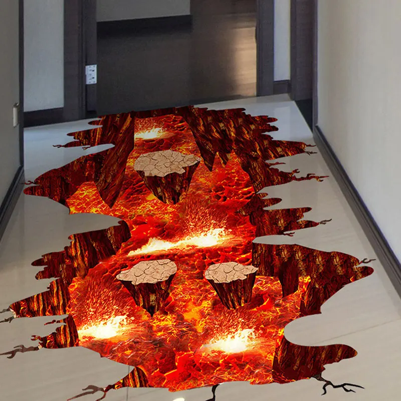 

3D Volcanic Magma Crack Wall Sticker Living Room Floor Corridor Background Home Decor PVC Decal For Drop Ship