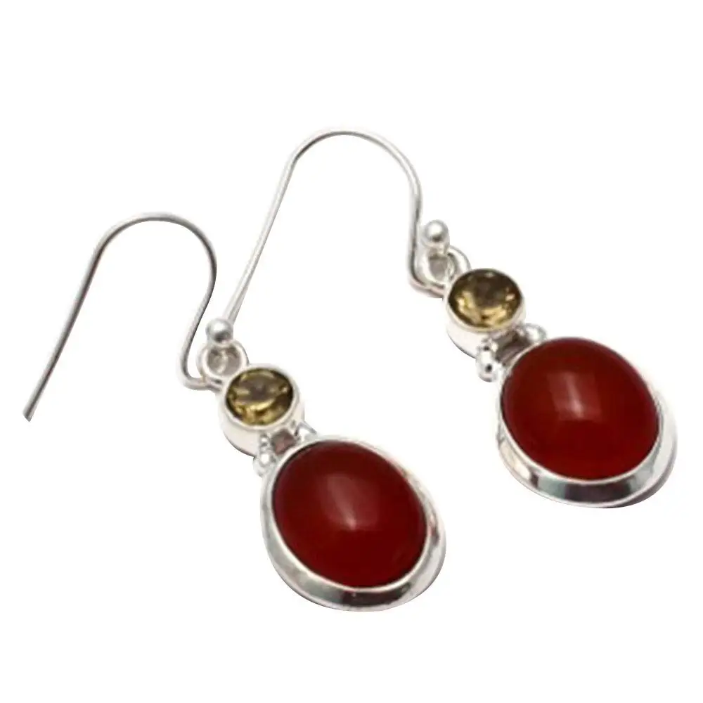 

Genuine Carnelian + Citrine EARRINGS 925 Sterling Silver, 37mm, 2SE0071
