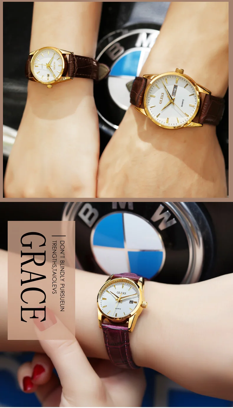 OLEVS любителей смотреть для мужчин Автоматический классический розовое золото кожаные браслеты пара наручные часы для женщин часы Reloj Hombre