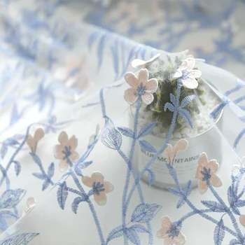 

LASUI 1 yard/3 yards New DIY wedding dress Sewing decoration TOP water-soluble blue 3D floral soft mesh embroidery lace fabric