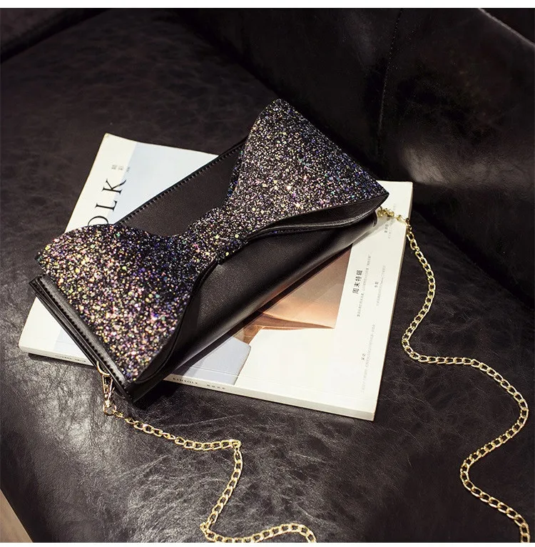 Fashion Bow Women clutch Sparkling luxury lady evening bags chain messenger bag for female Shoulder bag Women's Clutches  (3)