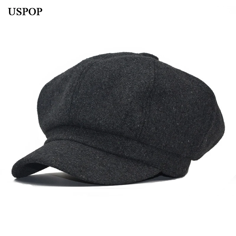 

USPOP 2019 Fashion women wool hat retro wool Octagonal Hat beret octagonal cap female thick warm winter hats newsboy caps