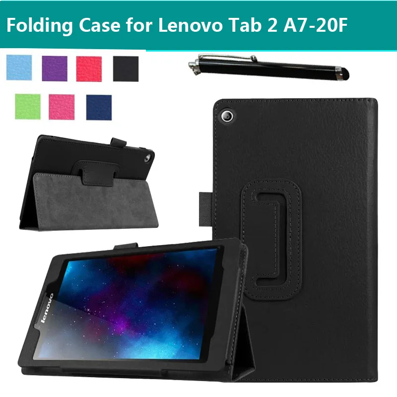 

Multi-Function Magnetic Slim Folio Front / Back Cover 2-folding Stand PU Leather Case for Lenovo Tab 2 A7-20 / A7-20F 7'' Tablet