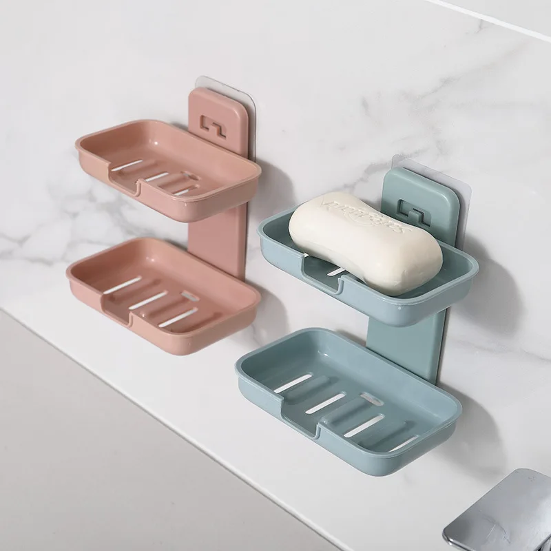 

TCHY 1PC Double Layers Soap Box Kitchen Tools Bathroom Accessories Soap Dish Suction Holder Storage Basket Soap Box Stand