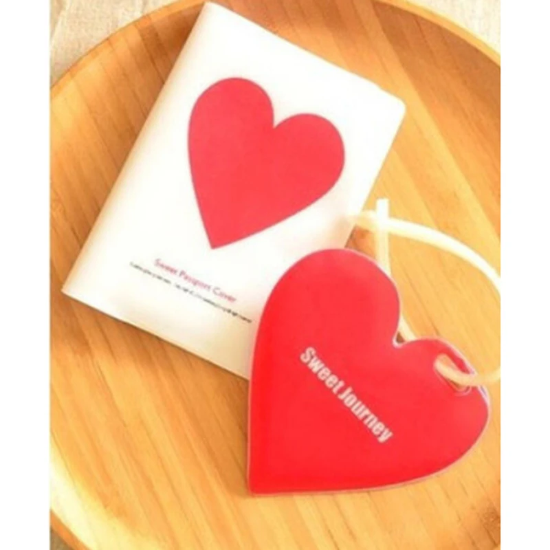 New Arrival Red Clip Holder + Luggage Tag + Silicone Strap Women Heart Shape Passport Cover Office School Supplies