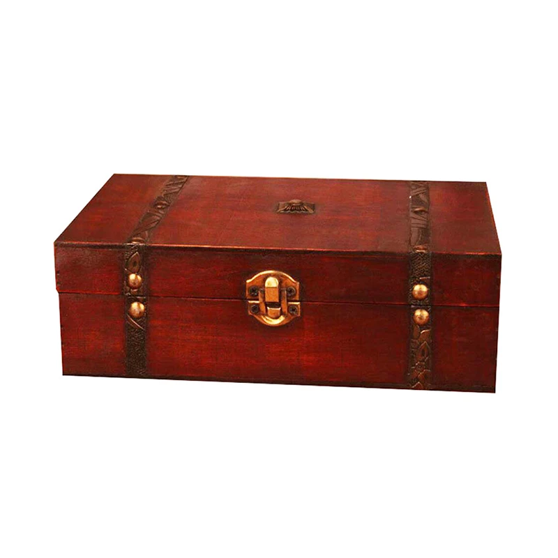 

Vintage Wooden Box With Lock Jewelry Treasure Chest Case Organizer Manual Wood Boxes Desktop Storage Box For Women Gifts