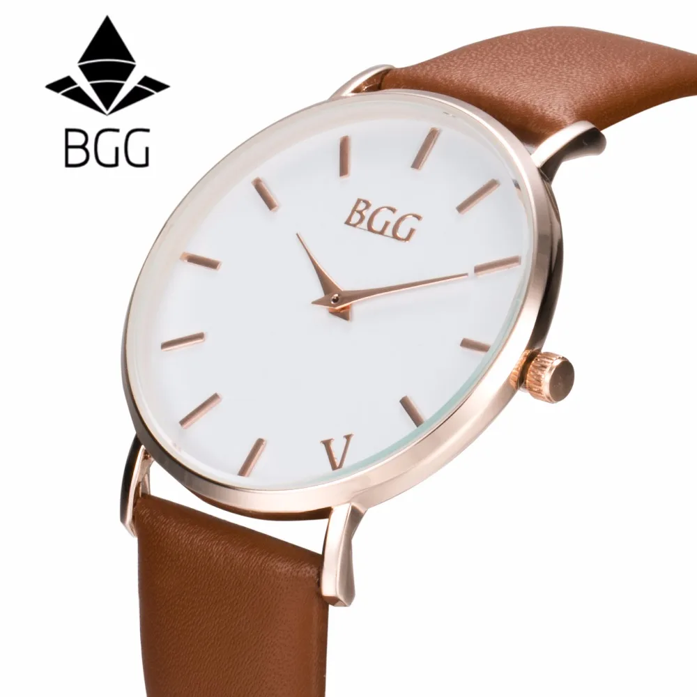

New Luxury Brand BGG Casual Big Dial Men Watch for Businessman Waterproof Soft Leather Strap Watches Men Quartz Wristwatch Gifts