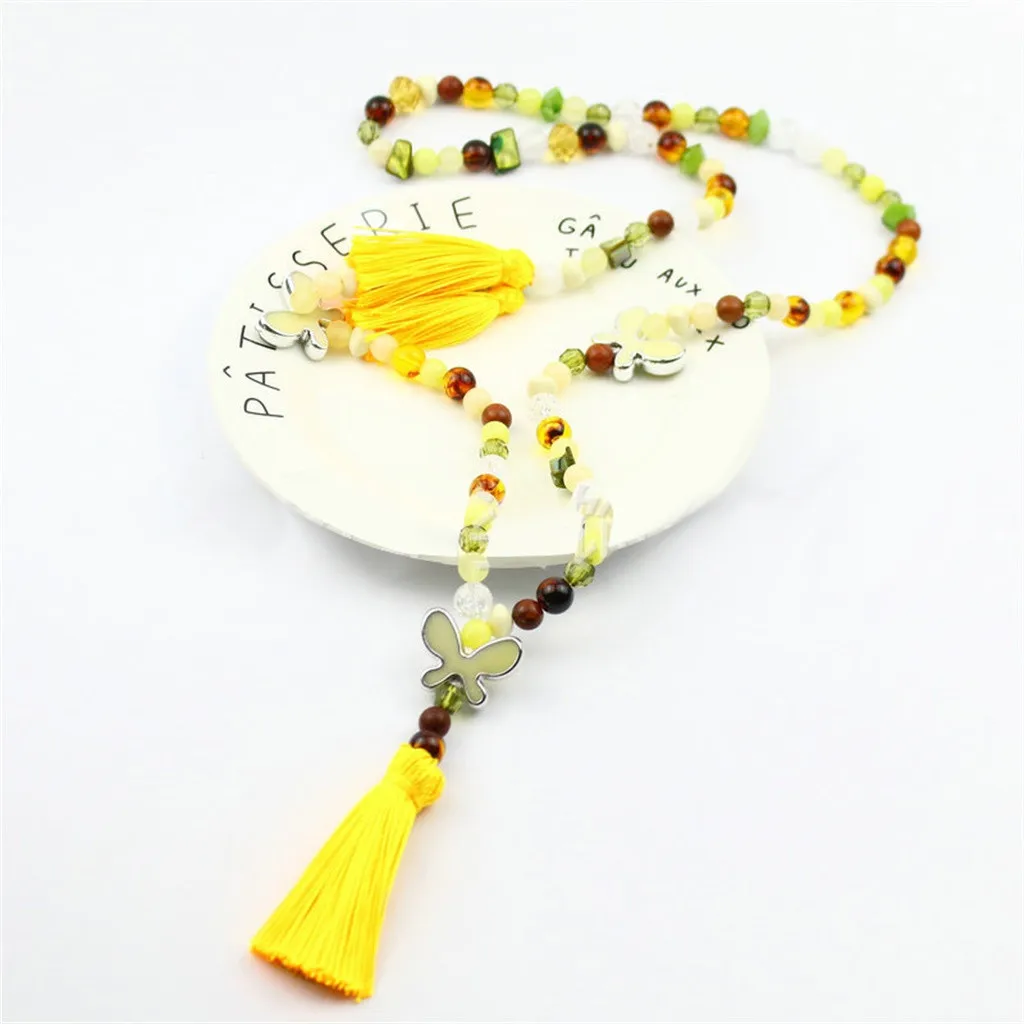 

2019 Necklaces For Women Long Bohemian Retro Butterfly Pendant Tassel Bead Sweater Chain Fashion Ladies Jewelry 4.29