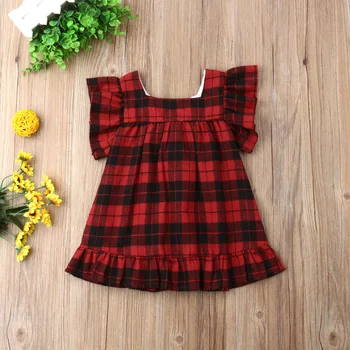 

Summer Sundress Fashion Kids Baby Girls Plaid Dress Bow Princess Party Clothing Short Sleeves Sundress Clothes