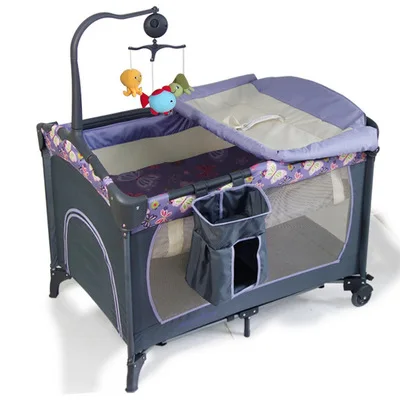 Babytrend в том же параграфе прямая складная кроватка Многофункциональная портативная игровая кровать детская с пеленками набор колесико для детской кроватки - Цвет: Purple