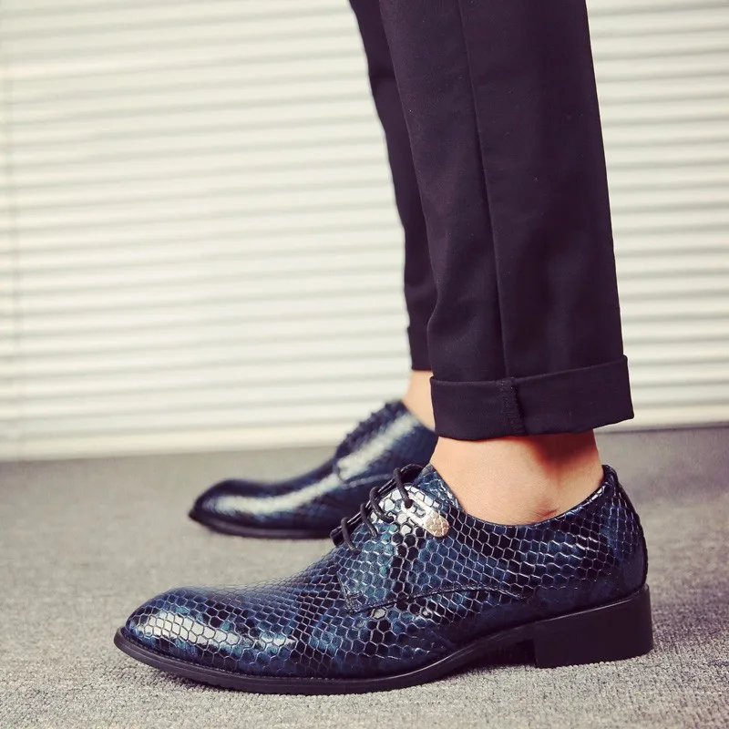 men footwear 2016 studs shoes luxury brand moccasins snake skin ballet flats glossy patent leather brogue oxford shoes for men (26)